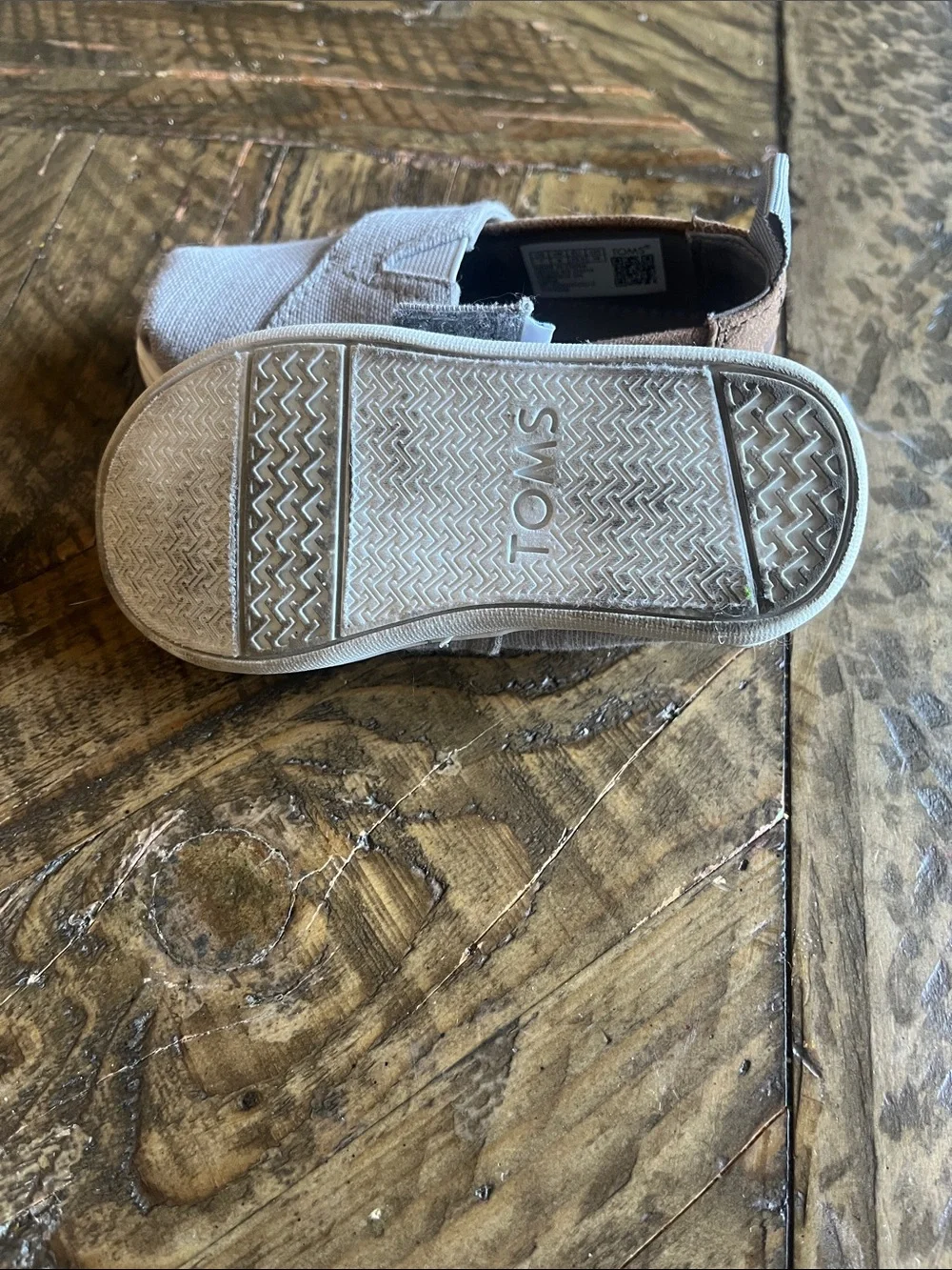 Toms Kids Light Gray Canvas Slip-On Sneakers with Hook & Loop Strap